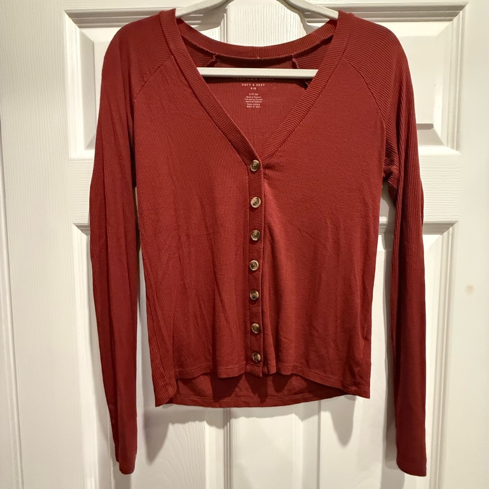 American Eagle Outfitters Rust Button-Down Shirt